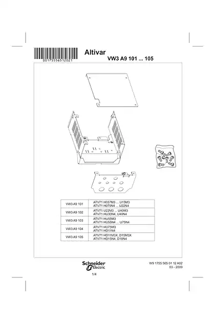 schneider施耐德Instruction sheet - kit for IP21 or IP31 conformity - VW3A9101 ... 105